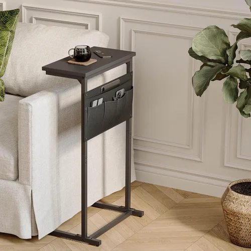 Miniatura 5 de Mesa auxiliar en forma de C, mesa lateral para sofá, bandeja pequeña para TV, mesa de sofá con bolsa de almacenamiento para espacios pequeños, sala