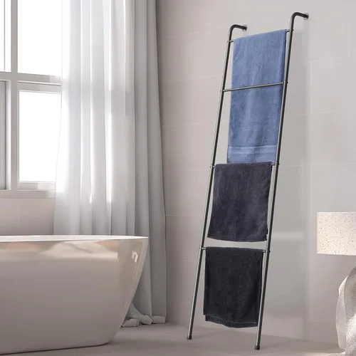 Miniatura 2 de ABQ Escalera para Mantas Toallero al Aire Libre para Piscina, Soporte Decorativo de Metal para la Sala de Estar Baño, Negro