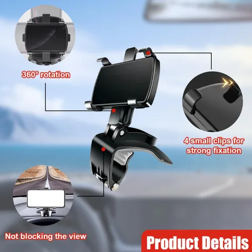 Miniatura 3 de Soporte para teléfono de coche, soporte giratorio de 360° ABS para espejo retrovisor automático con clip de base antideslizante, soporte
