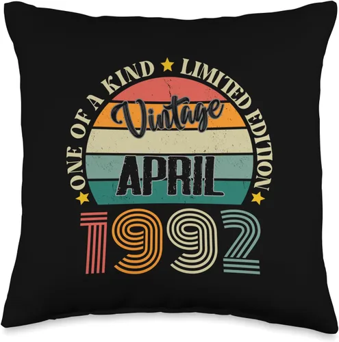 Vintage Birthday Retro Limited Edition Retro Gifts 32 Year Old Vintage April 1992 32nd Birthday Retro Throw Pillow, 16x16, Multicolor