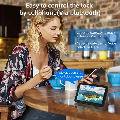 Miniatura 9 de Manija de cerradura de puerta de entrada sin llave: SMONET Smart Front Door Lock Set Alexa Deadbolt Cerraduras con mango Bluetooth Teclado digital