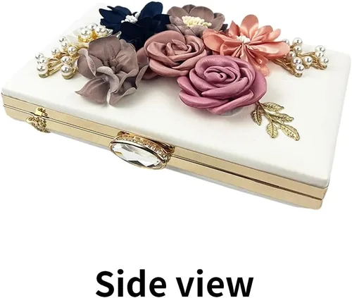 Miniatura 2 de Shiiriin Bolso de mano floral 3D para mujer, hecho a mano con perlas, perfecto para novias, bodas y fiestas