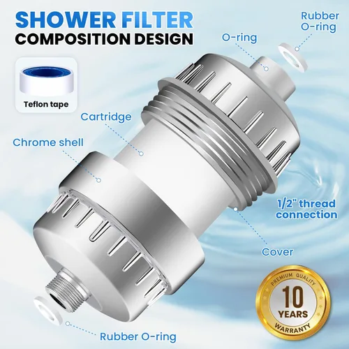 Miniatura 5 de Filtro de ducha de 30 etapas, filtro de ducha para agua dura, filtro de agua de ducha de alto rendimiento para eliminar metales pesados de fluoruro