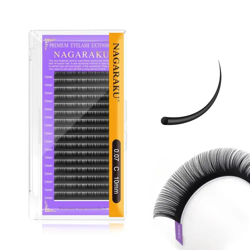 Miniatura 244 de NAGARAKU Extensiones de pestañas, pestañas individuales, 0.05mm, rizo D, 15mm, clásico, negro mate, suave, natural, profesional, 16 filas, 0.05-D
