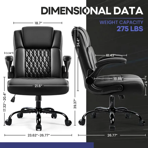 Miniatura 3 de Silla de escritorio de cuero OFIKA, silla de oficina ergonómica con soporte lumbar, silla de computadora, silla ejecutiva de cuero con reposabrazos