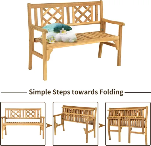 Miniatura 4 de S AFSTAR Banco de jardín plegable para patio, banco para exteriores de 4 pies con asiento de listones y reposabrazos cómodo, banco de patio