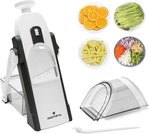 Miniatura 7 de ONCE FOR ALL - Mandolina segura y mejorada plus, picador ajustable de alimentos y verduras, cortador de papas fritas, hoja desmontable, utensilio