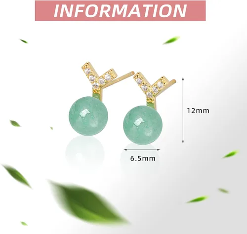 Miniatura 24 de Jade Earrings Studs,Green Jade Earrings for Women,925 Sterling Silver Earrings Studs for Sensitive Ears,Handmade Jade Earrings for Birthday