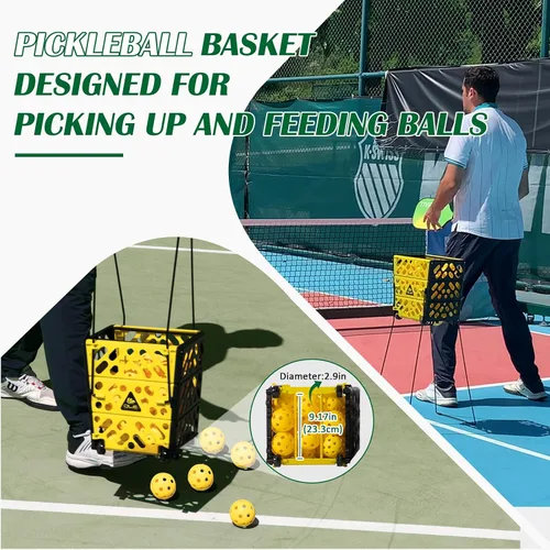 Miniatura 2 de Colector de tolva de pickleball con ruedas, capacidad de 40 bolas de pickleball, parte superior ligera de pickleball, herramienta de recolección