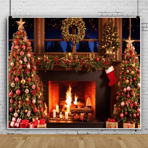 Miniatura 10 de Telón de fondo de 2,1 x 1,5 m para pueblo navideño, nieve invernal, cielo nocturno, montaña, Santa, fondo para fotografía, decoración para fiesta