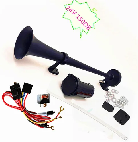 Miniatura 9 de Bocina de aire del coche 165DB tono alto y bajo 24 V doble tubo trompeta camión plata cromo zinc auto con dos bombas de compresor para barco