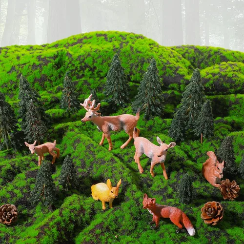 Miniatura 3 de Sratte Juego de 26 figuras de animales del bosque, juguetes de caza, juguetes de caza, suministros de diorama para regalo de regreso a clases