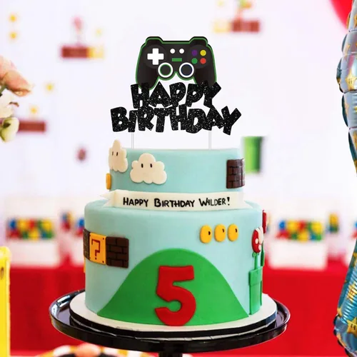 Miniatura 6 de Decoración de pastel de videojuegos con purpurina para decoración de pasteles de feliz cumpleaños, decoraciones de tartas para niños, suministros