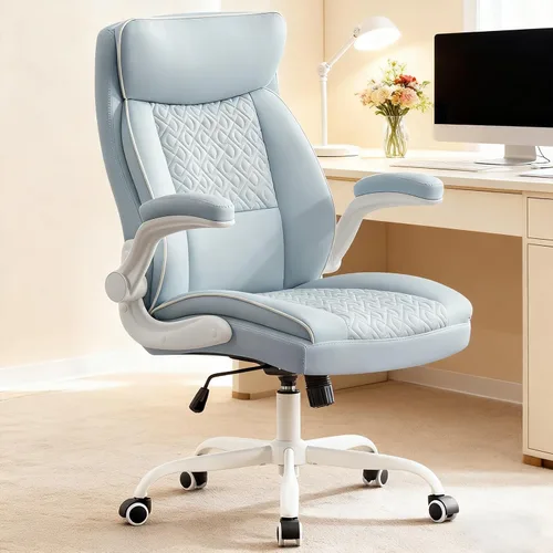 Miniatura 12 de Silla de oficina de cuero, silla de escritorio para computadora con soporte lumbar, ajuste de altura, cómodas sillas de tareas excutivas 400 libras