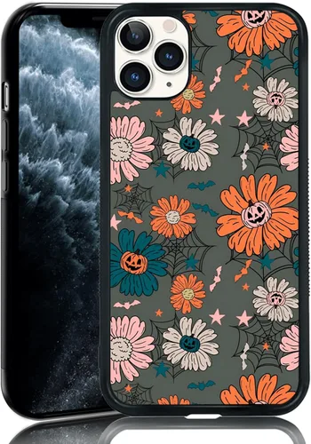 Funda para iPhone 11 Pro Max, funda protectora de poliuretano termoplástico (TPU) a prueba de golpes, diseño de cabeza de calabaza, diseño de araña,
