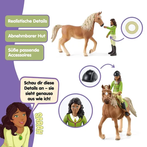 Miniatura 3 de Schleich Horse Club - Juego de 10 piezas de Sarah and Mystery - Juego de figuras de caballo y jinete con silla de montar y brida extraíbles, figura