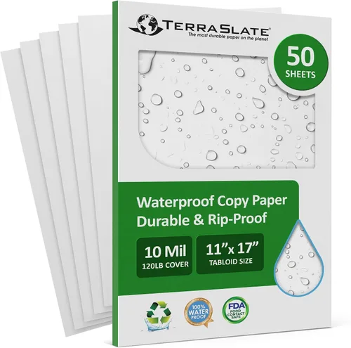 TerraSlate Papel fotocopiador 0.3 fl oz 11 "x 17" Impresora láser/papel de copia impermeable, papel imprimible (50 hojas)