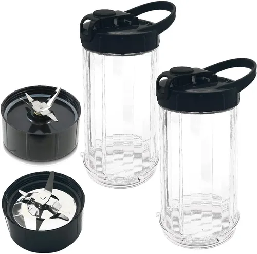 Taza de repuesto mejorada de 22 onzas con cuchilla y tapa extractora cruzada, paquete de 2 vasos de licuadora portátil, compatible con mezcladores
