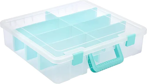 Miniatura 14 de BTSKY Caja de almacenamiento divisoria de plástico transparente con 4 compartimentos, contenedor de almacenamiento ajustable con tapa, contenedor