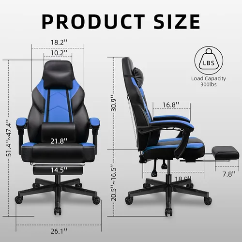 Miniatura 2 de Silla de juego Shintenchi, silla para videojuegos con reposapiés y soporte lumbar de masaje, silla de juego ajustable en altura con asiento