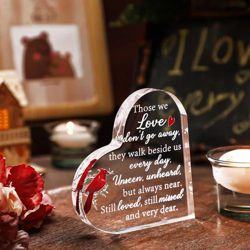 Miniatura 3 de Regalos conmemorativos por la pérdida del padre o la madre, corazón acrílico conmemorativo de cardenal rojo para duelo, regalos de condolencia