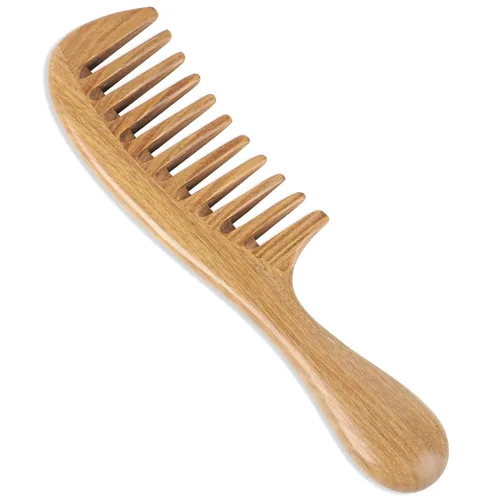 Miniatura 2 de Onedor Peines de pelo de sándalo verde 100% natural, hechos a mano, con aroma a sándalo antiestático, peine de madera natural desenredante