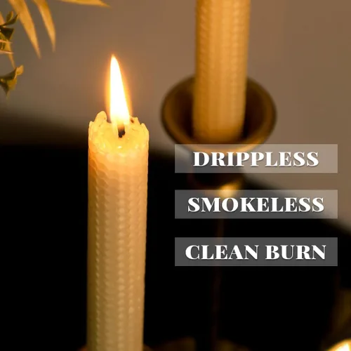 Miniatura 6 de Paquete de 4 velas cónicas de cera de abeja enrolladas a mano, sin goteo, aroma natural orgánico, 8 pulgadas en blanco hueso