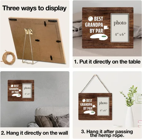 Miniatura 2 de Oqtumes Regalos de golf para hombres, marco de fotos para abuelo, regalos de golf para abuelo, marco rústico de madera de 8 x 10 pulgadas, montaje