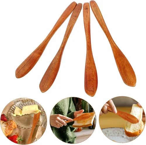 Miniatura 3 de Housoutil Juego de 4 cuchillos de mantequilla de madera, esparcidor de cuchillos de mantequilla de madera, esparcidores de mantequilla, cuchillo