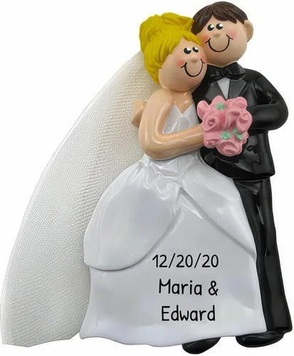 Miniatura 11 de Adorno personalizado de casado de nuestra primera Navidad 2025 Nombre y año personalizados Recuerdo de boda rubia de novia y novio morena Boda