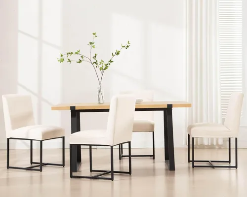 Miniatura 13 de VESCASA Sillas de comedor tapizadas de piel sintética con marco de metal negro, silla de cocina acolchada moderna de mediados de siglo
