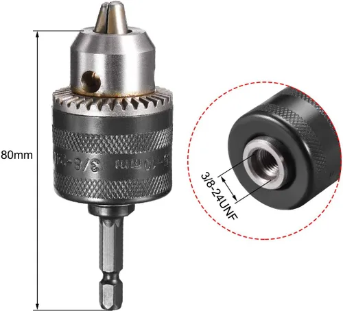 Miniatura 4 de uxcell Mandriles de taladro, 3/8-24UNF roscado de 0.059-0.394 in de capacidad con llave de mandril para taladro inalámbrico con cable de impacto