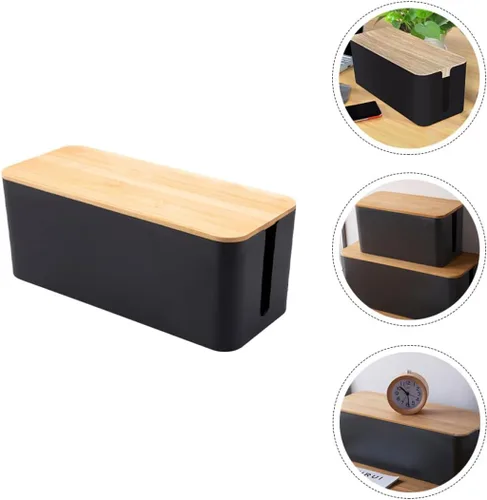 Miniatura 7 de SUPVOX Cable Management Box Cable Wire Case Wood Grain Black Medium Size Power Line Organizer Storage Box for Desk and Home