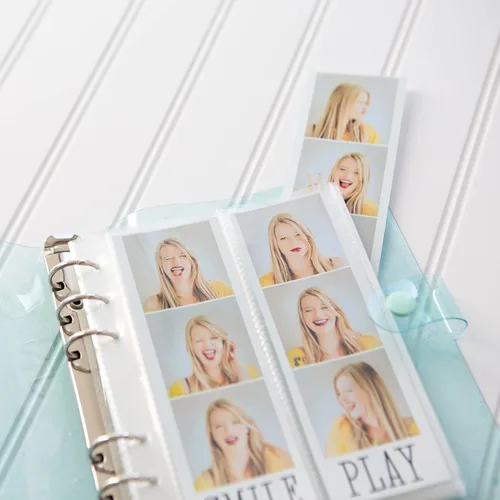 Miniatura 4 de Álbum de fotos de cabina de fotos - Cuaderno con purpurina de 6 anillas, carpeta brillante con 20 fundas para fotos de 2x6 - Se adapta a 80 tiras