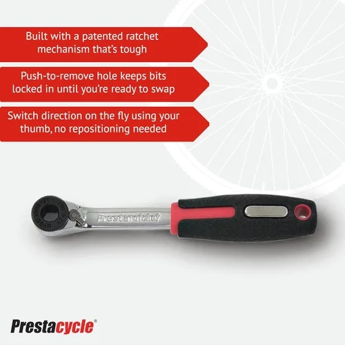 Miniatura 3 de Prestacycle Prestaratchet Bicycle Pro Tool - Trinquete compacto reversible con rueda de pulgar de disco rápido, compatible con brocas hexagonales