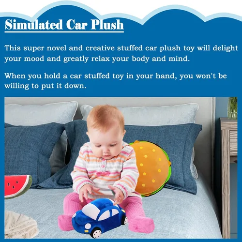 Miniatura 2 de zhidiloveyou Almohada con forma de coche de peluche azul con forma de coche lindo regalo de decoración para niños 11.8 pulgadas