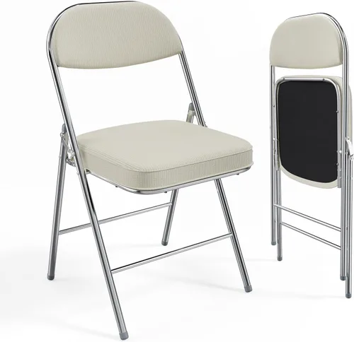 VINGLI Paquete de 2 sillas plegables con asiento y respaldo acolchados, marco de metal, tela de pana duradera, capacidad de 350 libras, juego de 2,