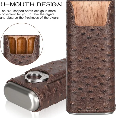 Miniatura 4 de COOL KNIGHT - Estuche de cuero para puros con forro de madera de cedro, humidor portátil para viajes, accesorios para puros que incluyen cortador
