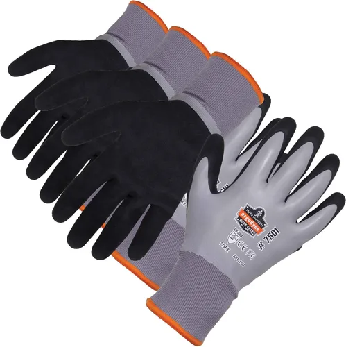 Miniatura 10 de Ergodyne ProFlex 7501 Guantes de Trabajo de Invierno Impermeables con Revestimiento, Palmas Recubiertas de Nitrilo Arenoso, Forro Polar Térmico