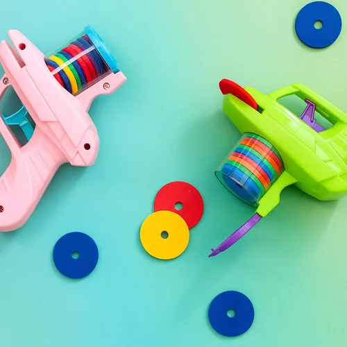 Miniatura 5 de Sumind 2 piezas, lanzador de discos de espuma con disparo de ráfaga (verde, rosa)