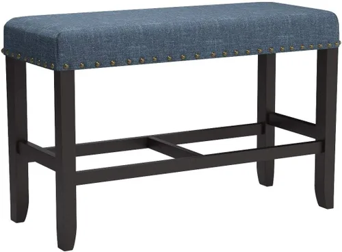 Miniatura 4 de Roundhill Furniture PB162BU Biony Banco de Comedor de Tela de Altura de Mostrador con Ribete de Tachuelas, Azul