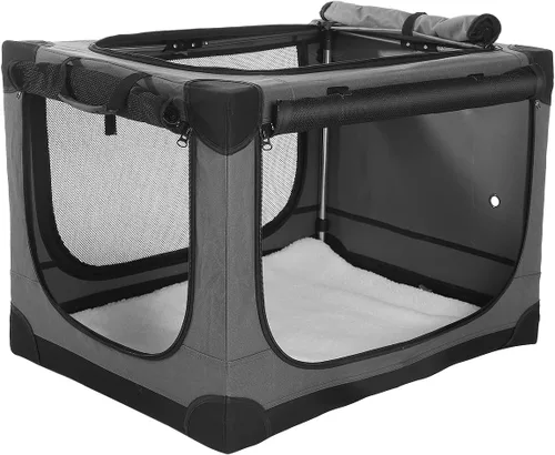 Jaula de viaje plegable para perros de 42 pulgadas, perrera suave portátil de 4 puertas para perros medianos a grandes, ventanas de malla a prueba