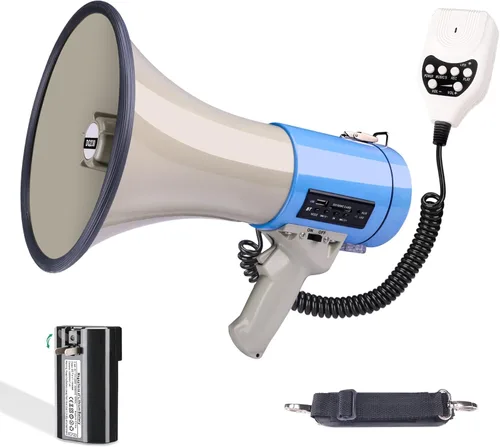 Miniatura 9 de Altavoz Megáfono Bullhorn Profesional Bluetooth de 50 Vatios con Batería Recargable y Correa Portátil - Sirena y Grabación - Entrada USB/SD/AUX