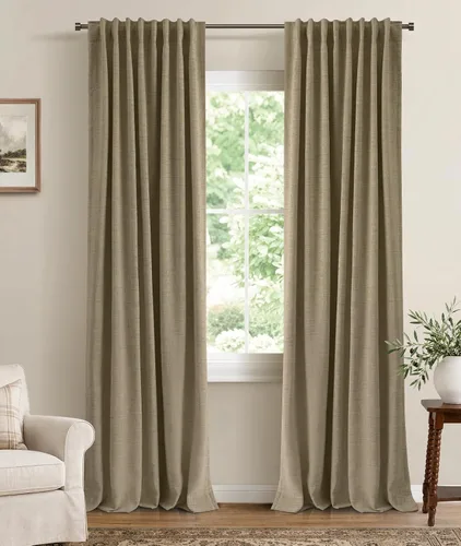 Miniatura 33 de INOVADAY Cortinas 100% opacas de 63 pulgadas de largo, juego de 2 paneles de lino con pestaña trasera, bolsillo para barra, cortinas opacas