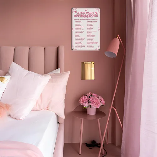 Miniatura 4 de Decoración de Habitación Estética Unas Cuantas Afirmaciones Diarias Arte Motivacional en Pared Letrero de Metal de Lata Rosa Mariposa para Pared