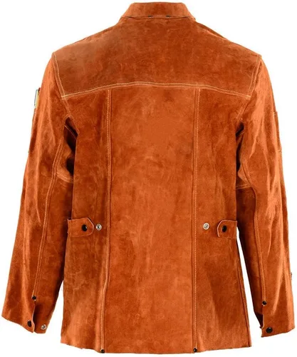 Miniatura 5 de QeeLink Chaqueta de trabajo de soldadura de cuero con delantal de pierna dividida, resistente al fuego, resistente al fuego, chaquetas de soldador