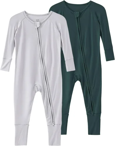 Miniatura 44 de Pijama de viscosa de bambú sin pies para niños y niñas, pijamas con cremallera para dormir y jugar, mameluco - 0-24 meses