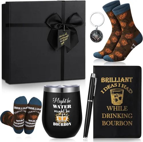 Reallnaive 6 Piezas Regalo de Bourbon para Hombres Regalos Divertidos para Amantes del Whisky 355 ml Taza de Acero Inoxidable Calcetines Llavero