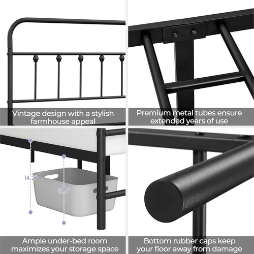 Miniatura 5 de Topeakmart Marco de Cama de Metal Estilo Victoriano Tamaño Twin XL con Cabecero/Base de Colchón/No Necesita Somier/Almacenamiento Bajo la Negro