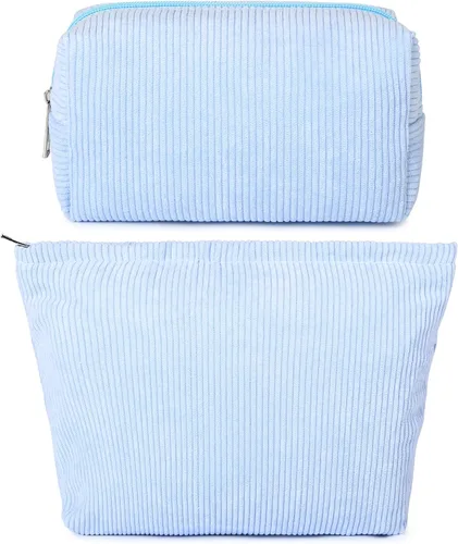 Miniatura 38 de SOIDRAM 2 Piezas de Bolsa de Maquillaje a Rayas Grande, Bolsa de Cosméticos de Cordura de Gran Capacidad, Bolsa de Lona Mixta de Artículos de Rayas